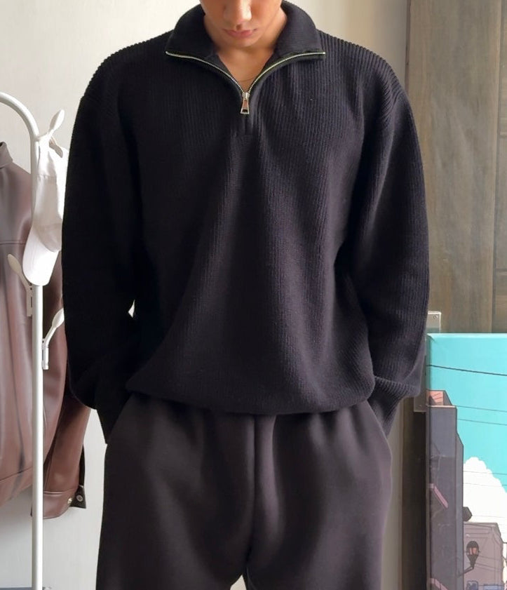 7 Gauge "Black" Q-ZIP Knit Sweater