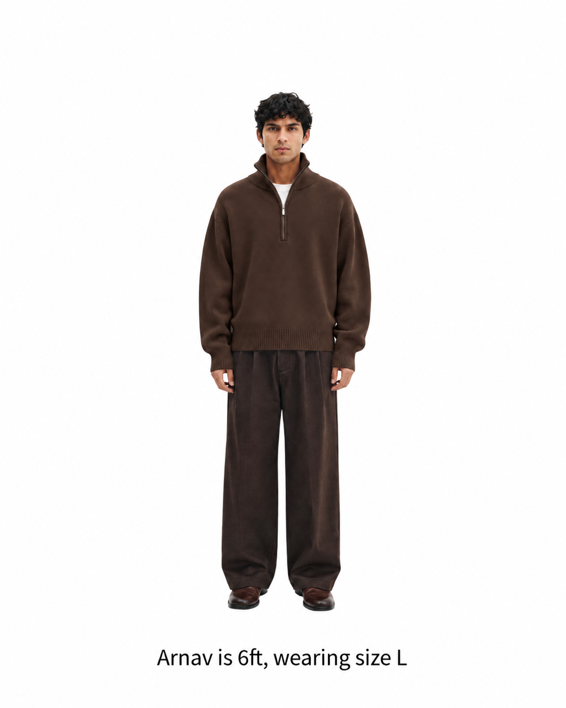 MOHAIR ‘Mocha Brown’ Q-ZIP KNIT SWEATER