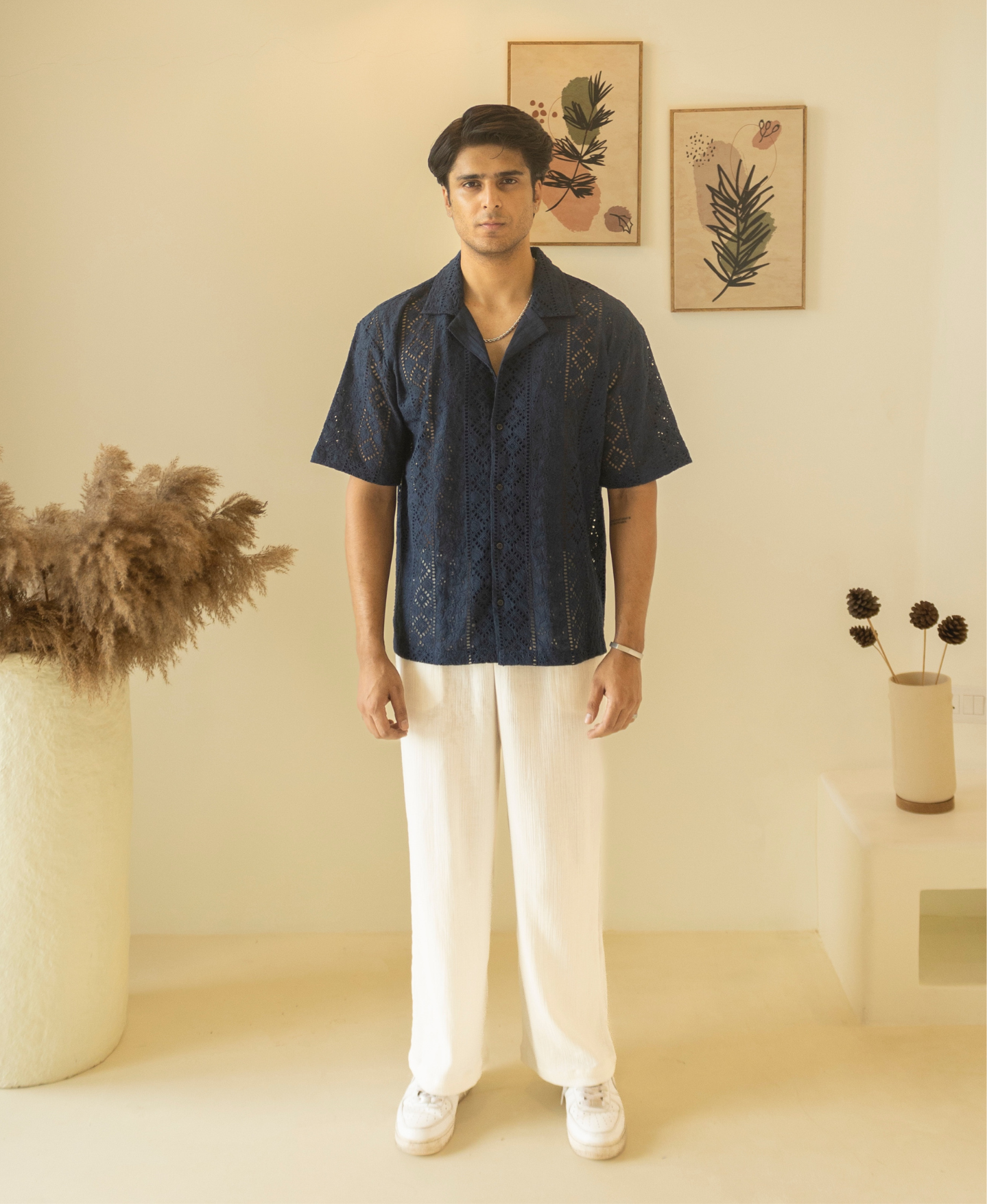 'NAVY' SCHIFFLI SHIRT