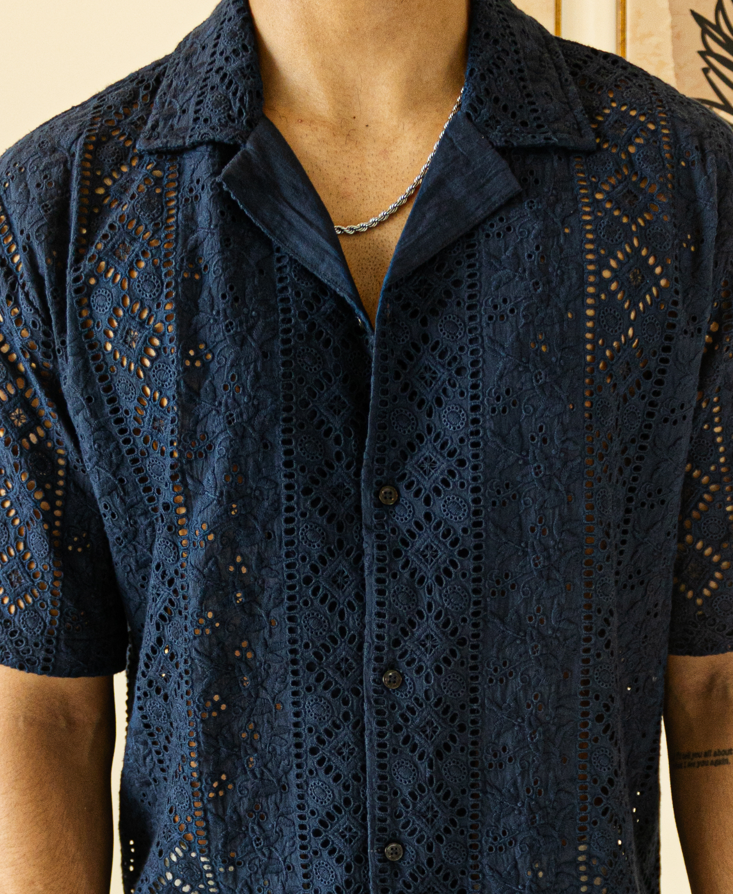 'NAVY' SCHIFFLI SHIRT