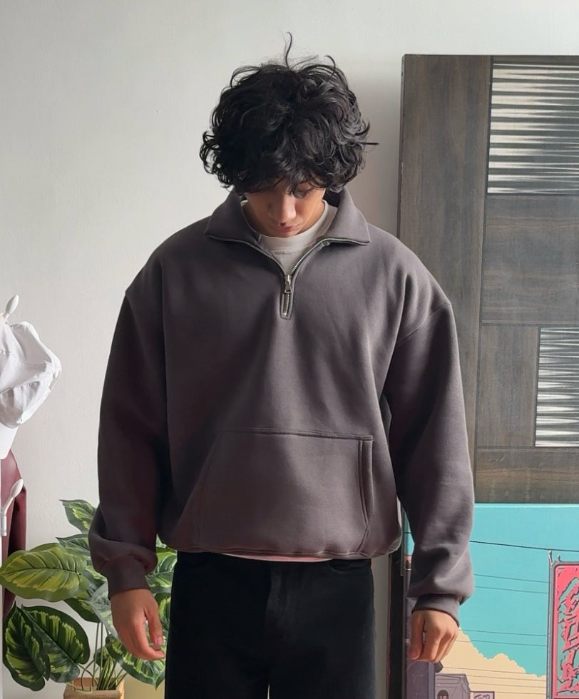 400 GSM "DEEP GREY" Q-ZIP PULLOVER