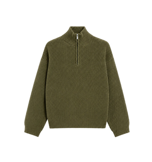 5 GAUGE ‘Deep-Olive’ Q-ZIP KNIT SWEATER