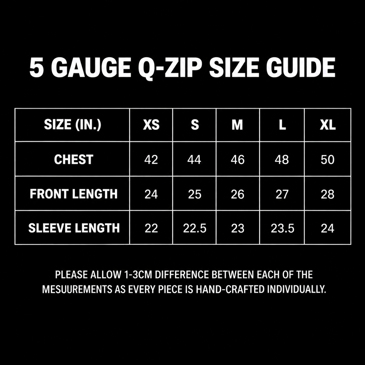 5 GAUGE ‘Deep-Olive’ Q-ZIP KNIT SWEATER size chart