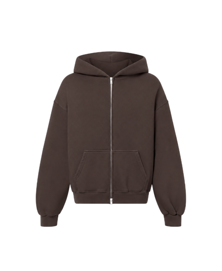 400 GSM 'Coffee' DOUBLE ZIP HOODIE