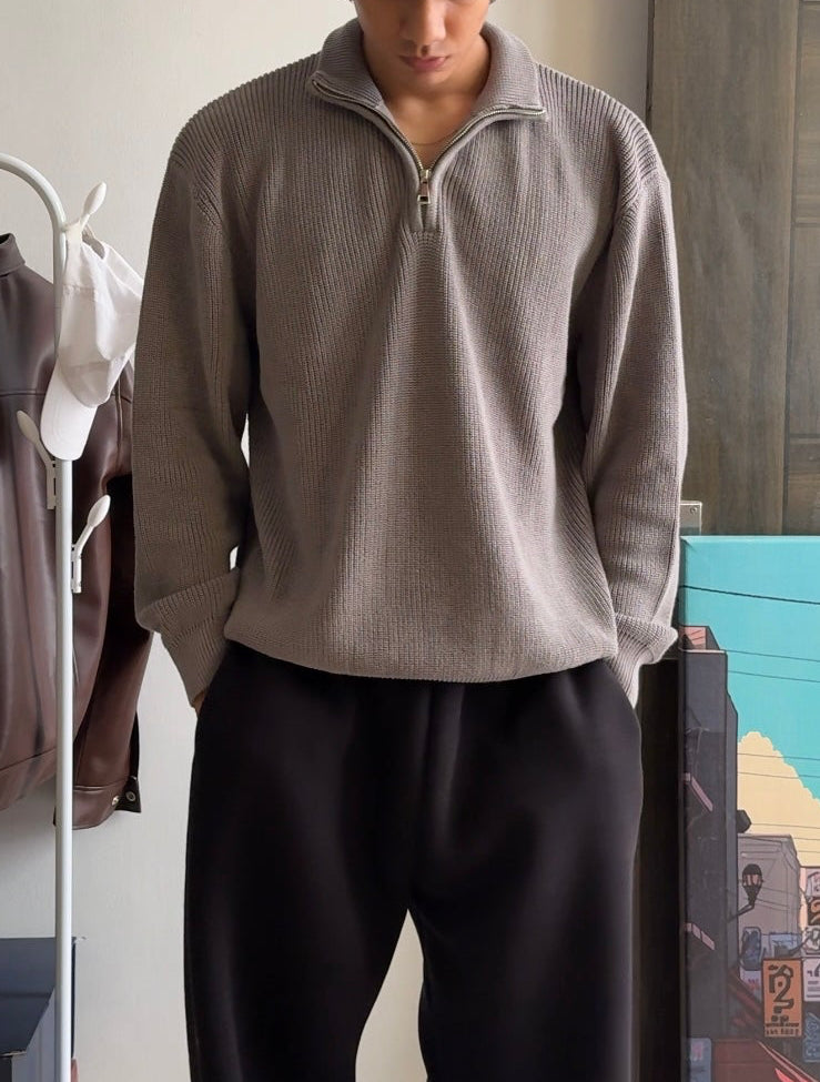 7 Gauge "Mud Gray" Q-ZIP Knit Sweater