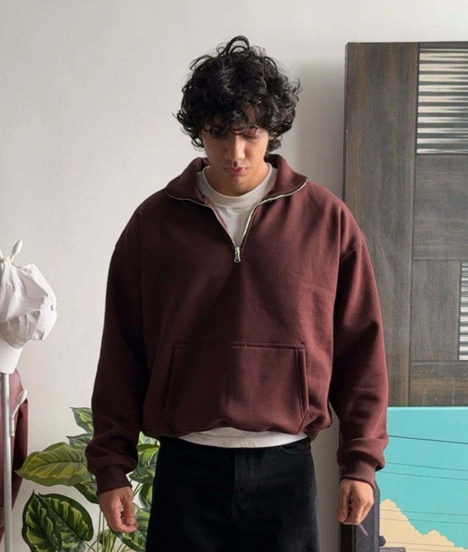 400 GSM "MOCHA BROWN" Q-ZIP PULLOVER