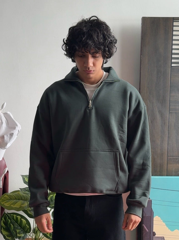 400 GSM "BOTTLE GREEN" Q-ZIP PULLOVER