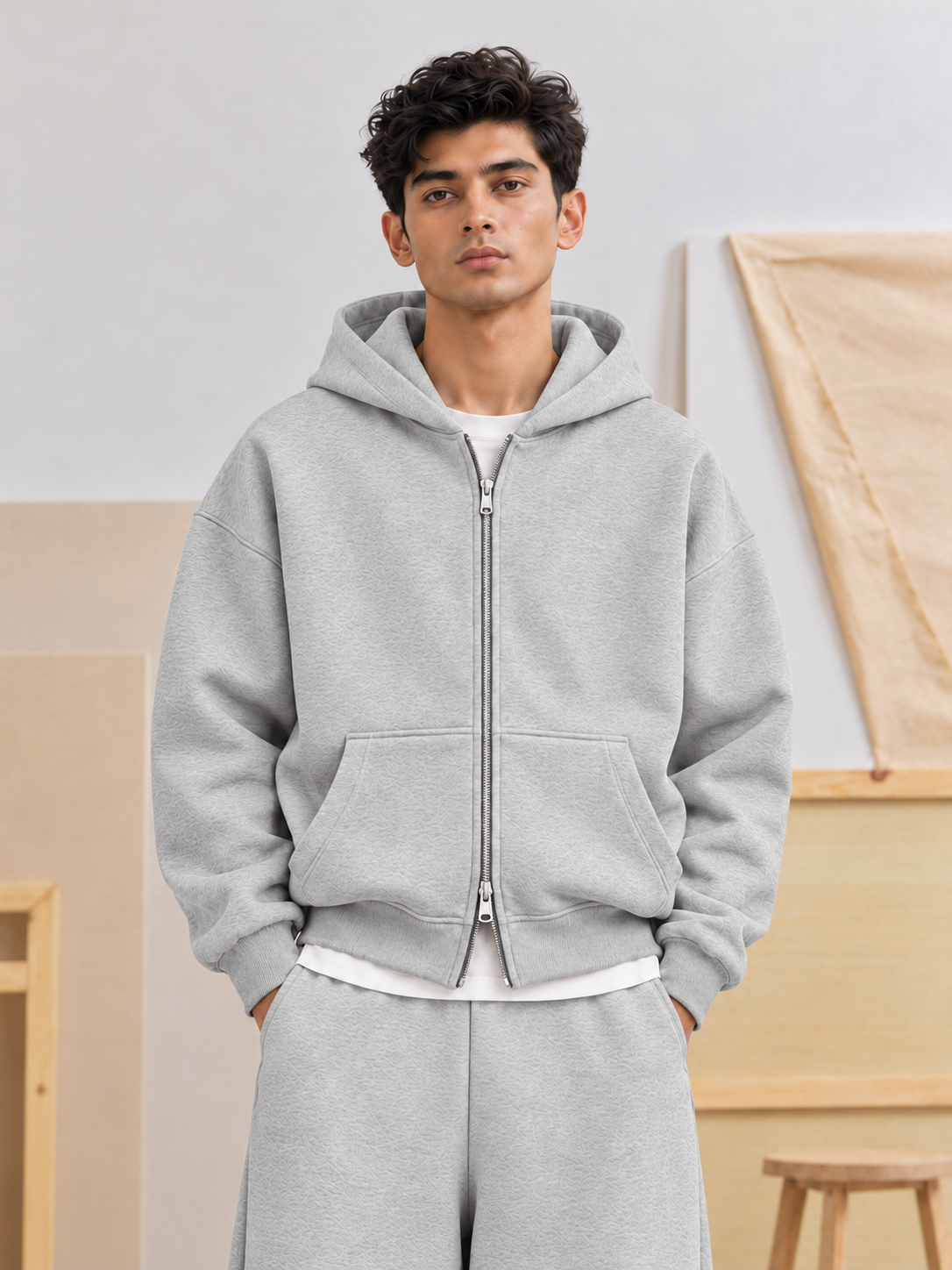 400 GSM 'Heather Grey' DOUBLE ZIP HOODIE
