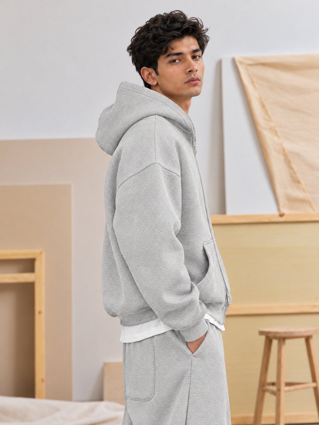 400 GSM 'Heather Grey' DOUBLE ZIP HOODIE