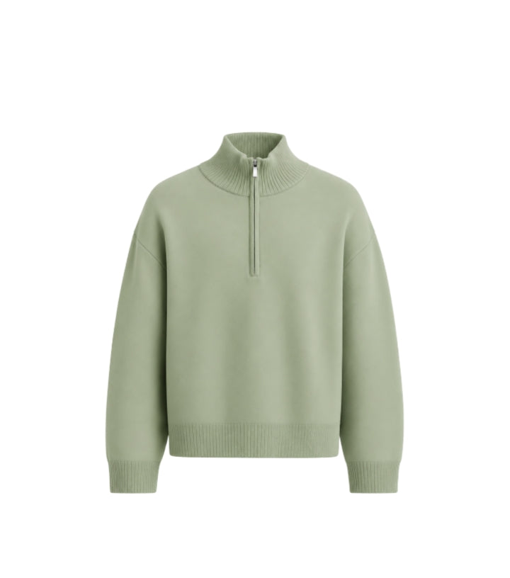 MOHAIR ‘AQUA GREEN’ Q-ZIP KNIT SWEATER