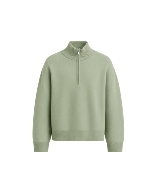 MOHAIR ‘AQUA GREEN’ Q-ZIP KNIT SWEATER