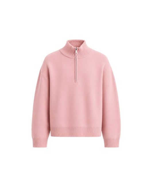 MOHAIR ‘Pink’ Q-ZIP KNIT SWEATER