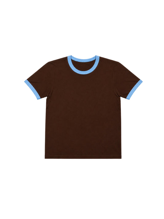 240 GSM ‘Brown & Sky Blue ’ Ringer Tee