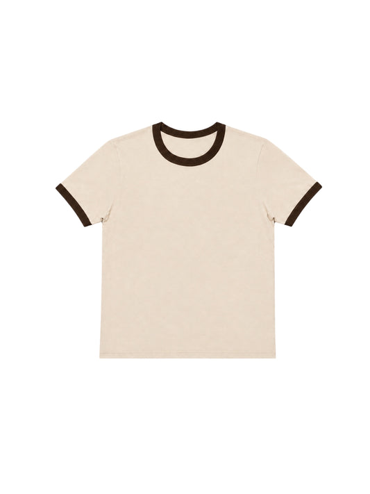 240 GSM ‘Off White & Brown’ Ringer Tee