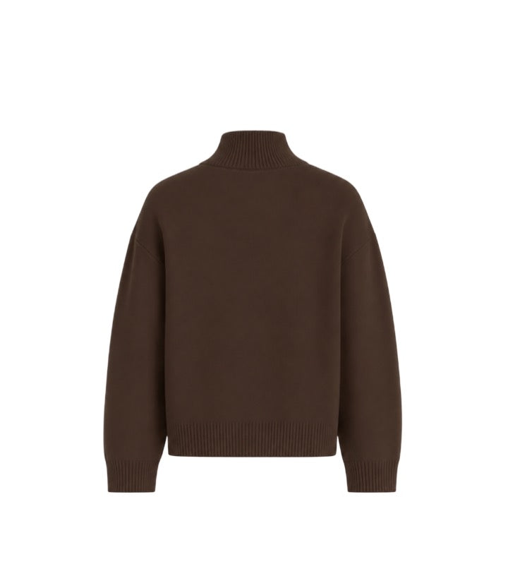 MOHAIR ‘Mocha Brown’ Q-ZIP KNIT SWEATER