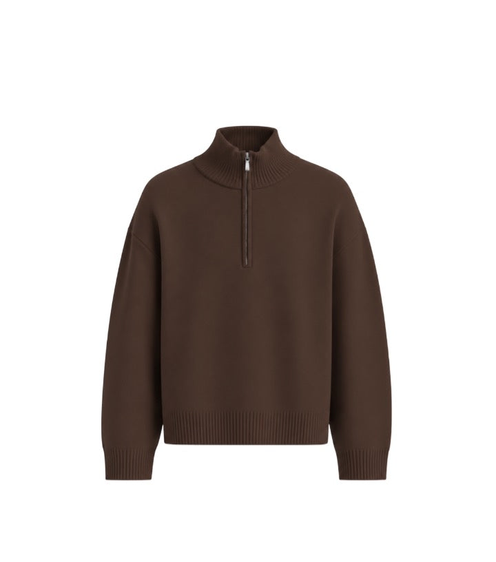 MOHAIR ‘Mocha Brown’ Q-ZIP KNIT SWEATER