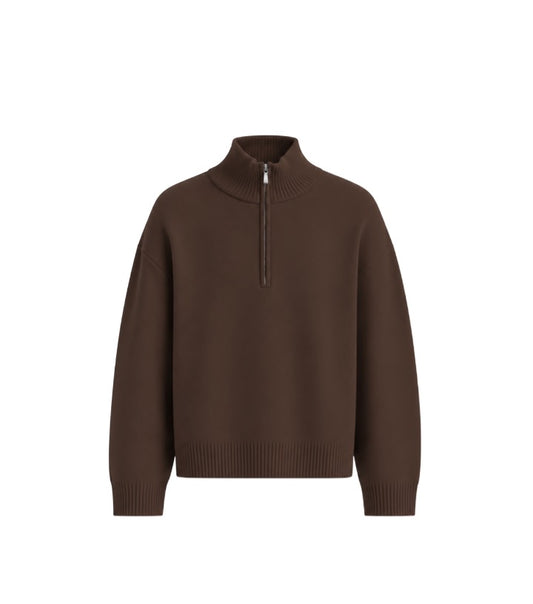 MOHAIR ‘Mocha Brown’ Q-ZIP KNIT SWEATER