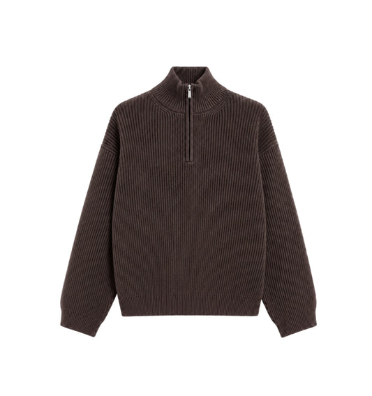 5 GAUGE ‘Mocha Brown’ Q-ZIP KNIT SWEATER