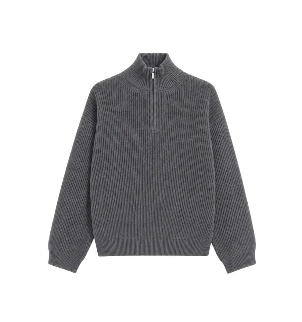 5 GAUGE ‘Anthracite’ Q-ZIP KNIT SWEATER