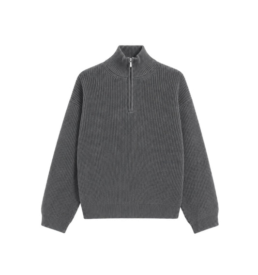 5 GAUGE ‘Anthracite’ Q-ZIP KNIT SWEATER