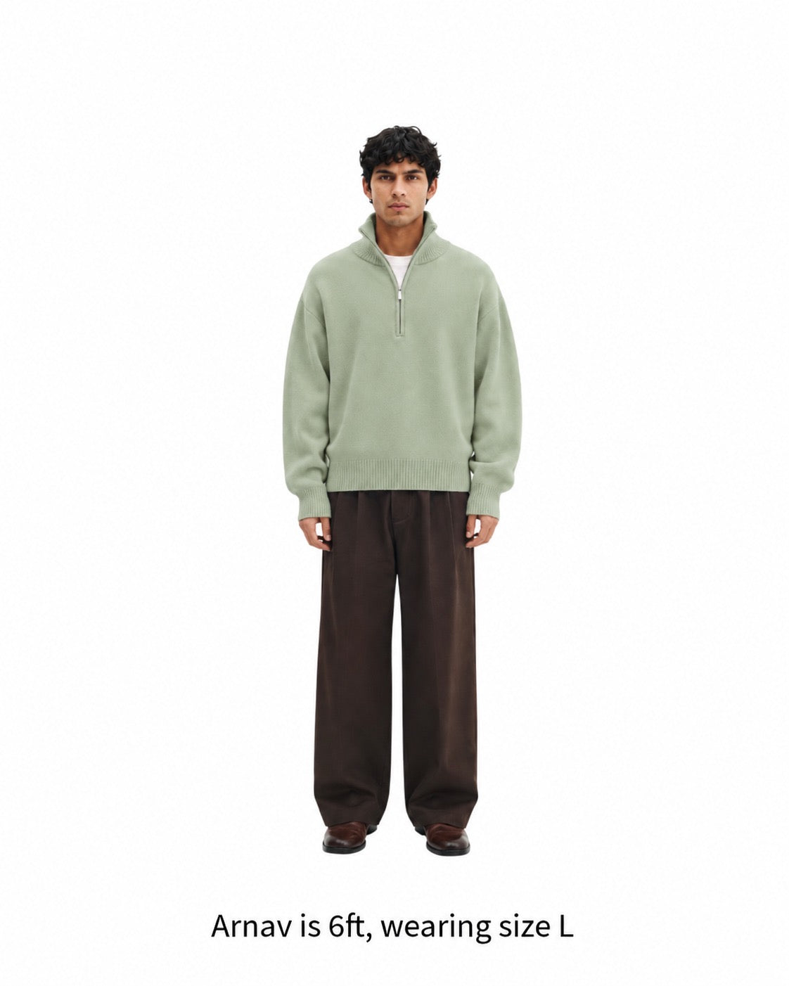 MOHAIR ‘AQUA GREEN’ Q-ZIP KNIT SWEATER
