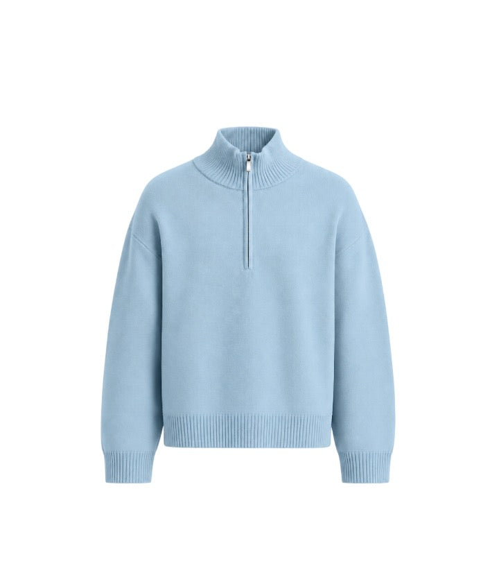 MOHAIR ‘Sky Blue’ Q-ZIP KNIT SWEATER