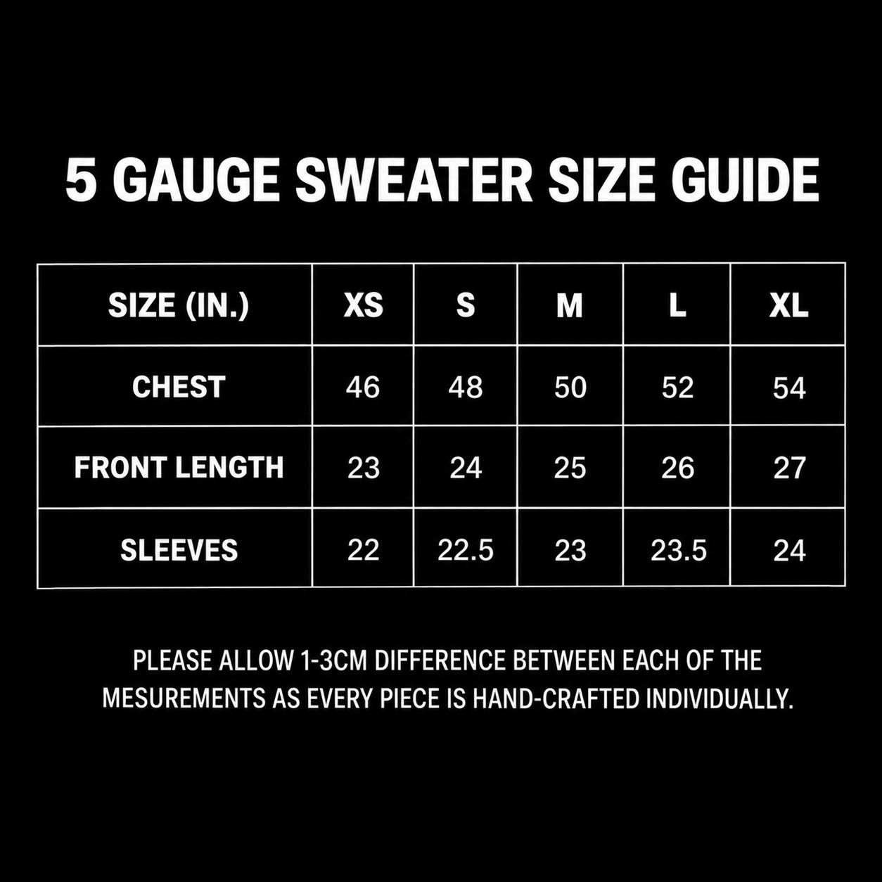 5 GAUGE ‘Mocha Brown’ KNIT SWEATER size chart