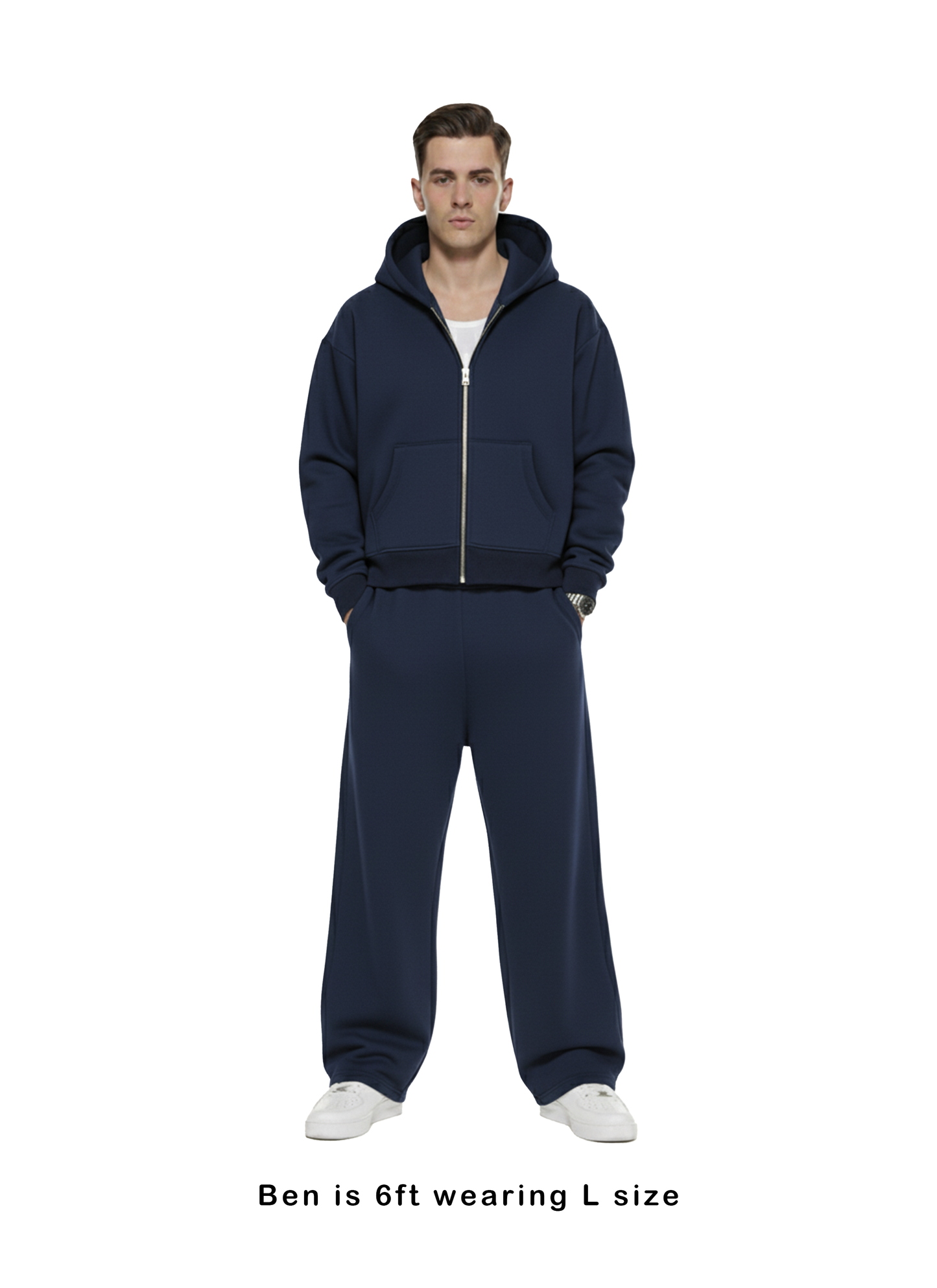 400 GSM 'Navy' DOUBLE ZIP HOODIE