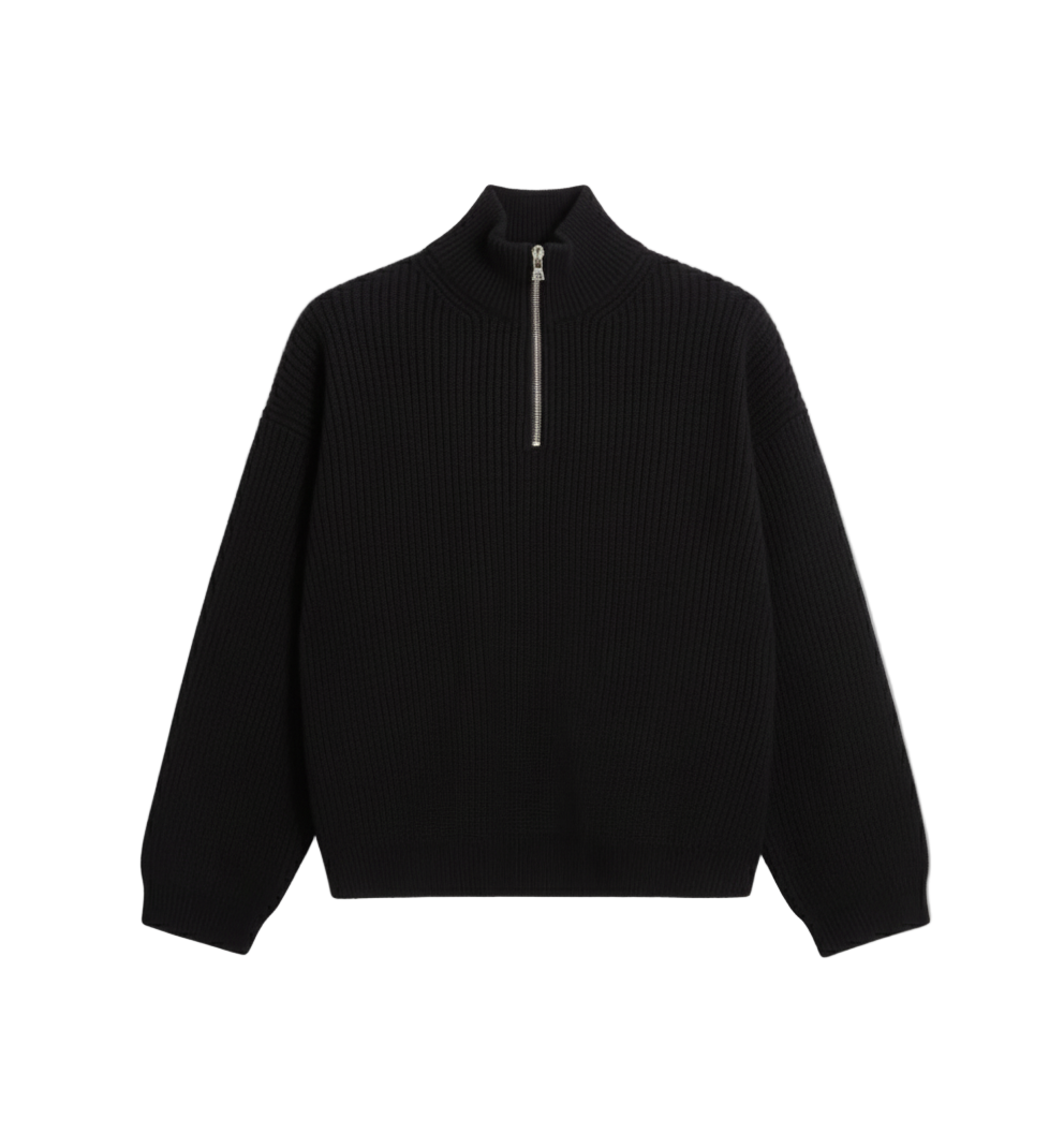 7 Gauge "Black" Q-ZIP Knit Sweater