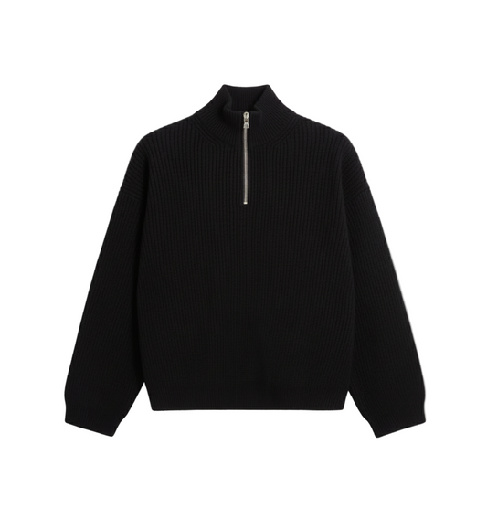 7 Gauge "Black" Q-ZIP Knit Sweater