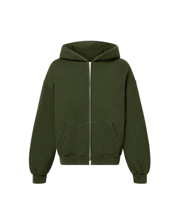 400 GSM 'Deep-Olive' DOUBLE ZIP HOODIE