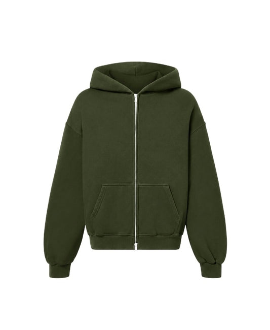 400 GSM 'Deep-Olive' DOUBLE ZIP HOODIE