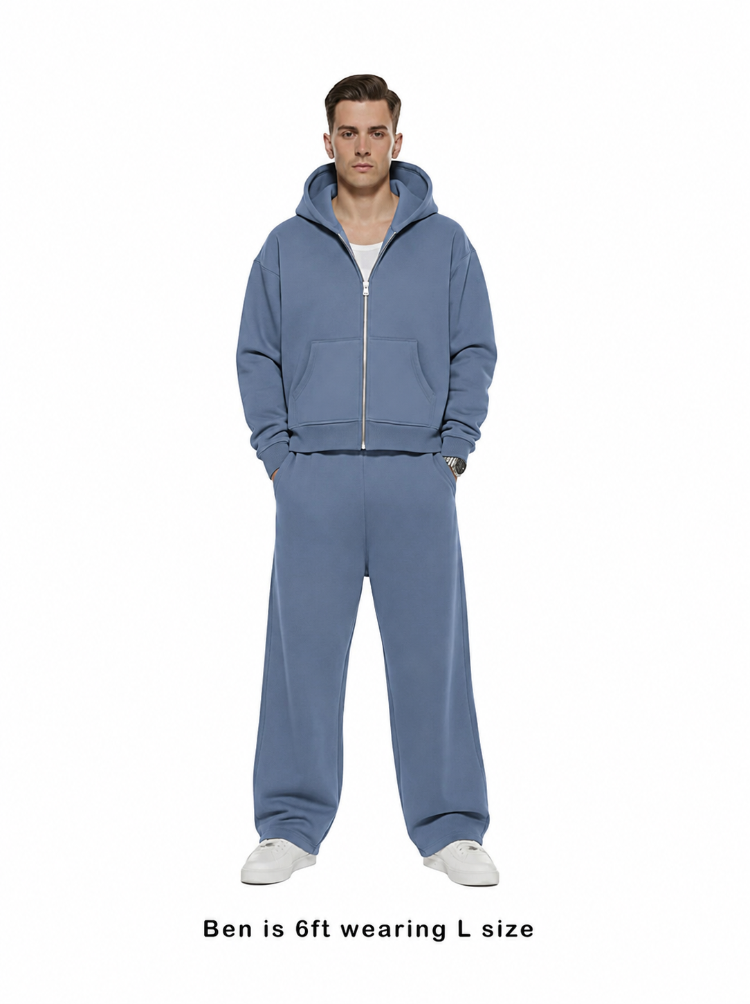 400 GSM 'Stone-Blue' DOUBLE ZIP HOODIE