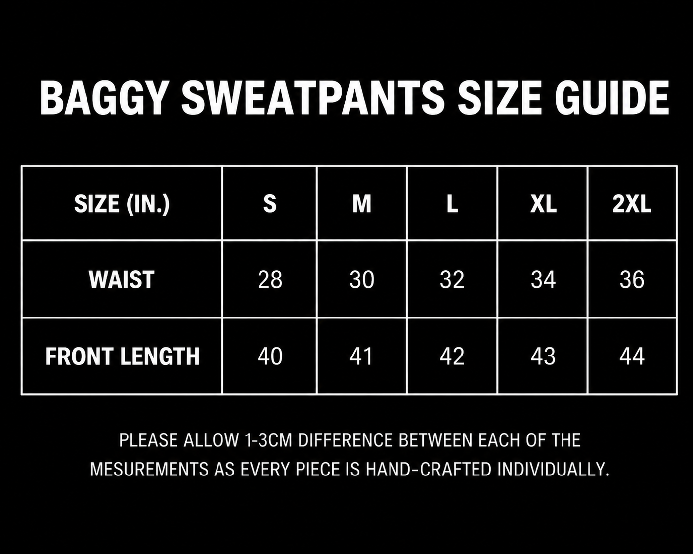 350 GSM ‘HEATHER GREY’ Baggy Sweatpants size chart